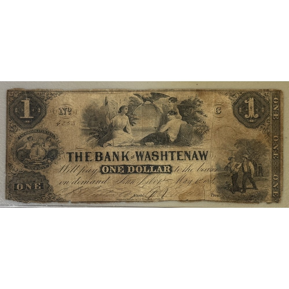 1854 The Bank Of Washtenaw Michigan $1 Note: 1854 The Bank Of Washtenaw Michigan $1 Note