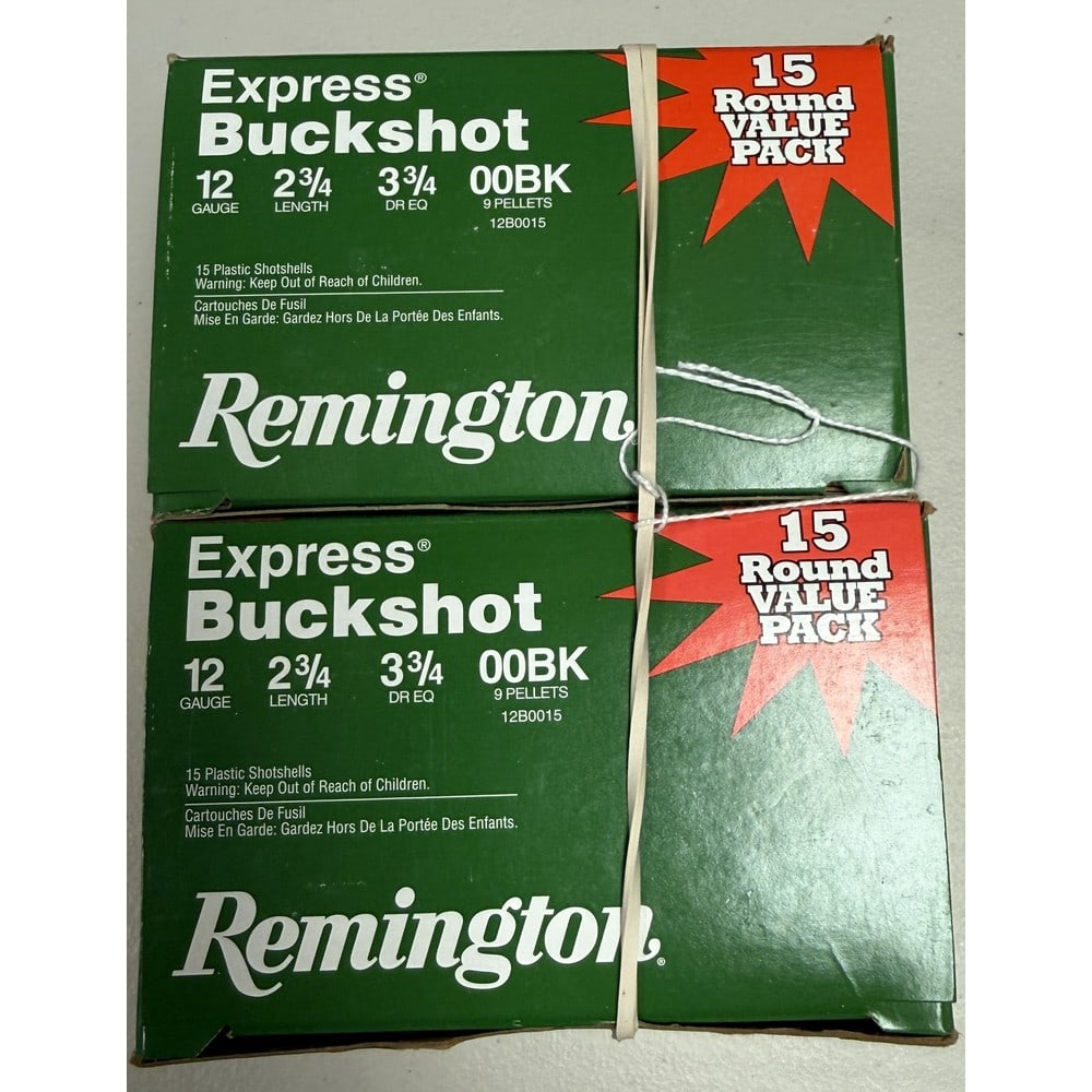 (2) 15 Round Boxes Remington Express Buckshot: 2 3/4" Length 00 Buckshot 12 Gauge