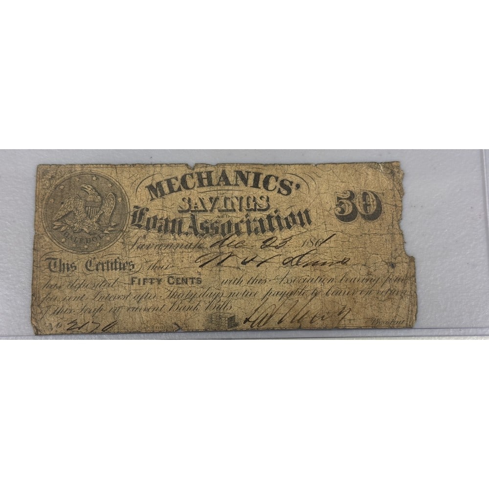1861 Mechanics Bank 50 Cent Bank Note (1 of 1)