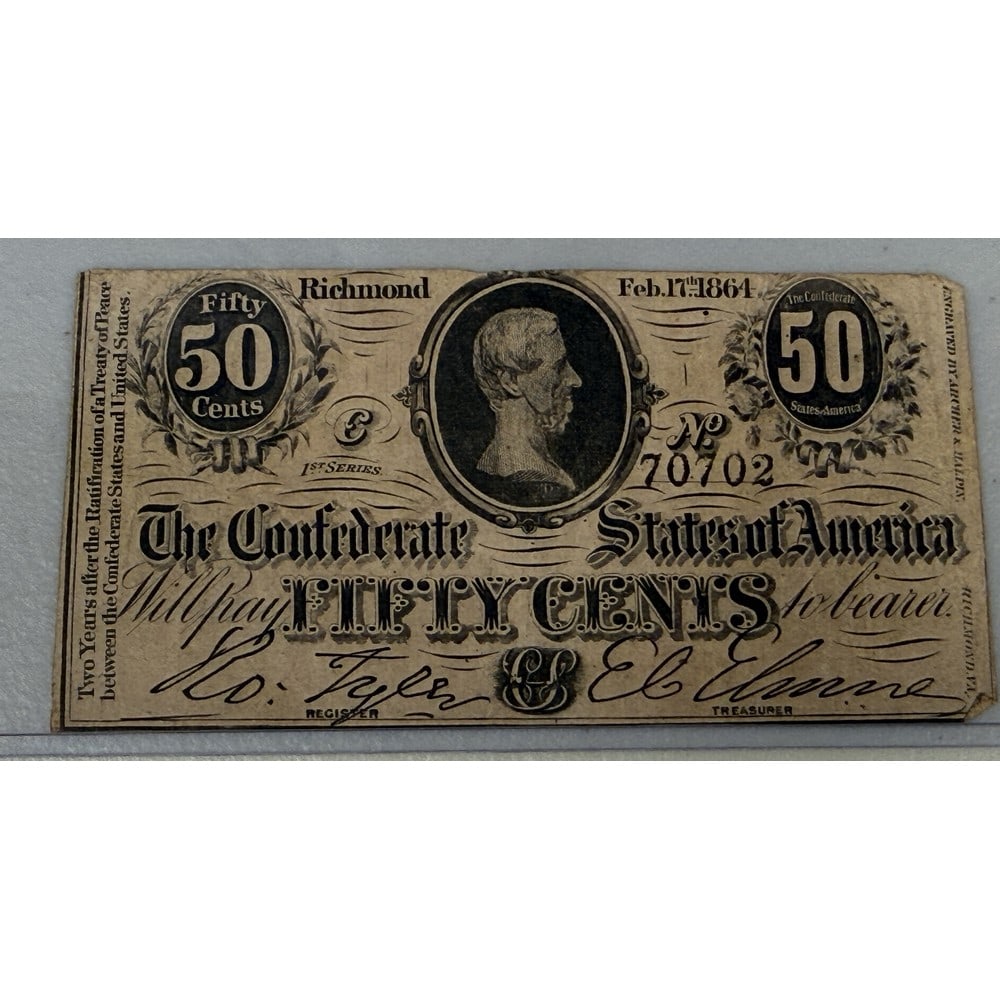 1864 Confederate States Of America 50 Cent Note (1 of 2)