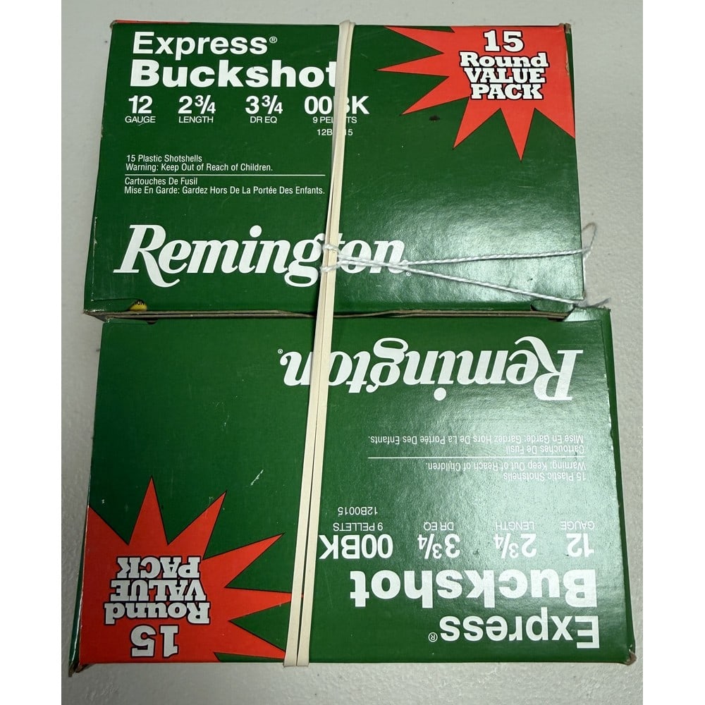 (2) 15 Round Boxes Remington Express Buckshot: 2 3/4" Length 00 Buckshot 12 Gauge