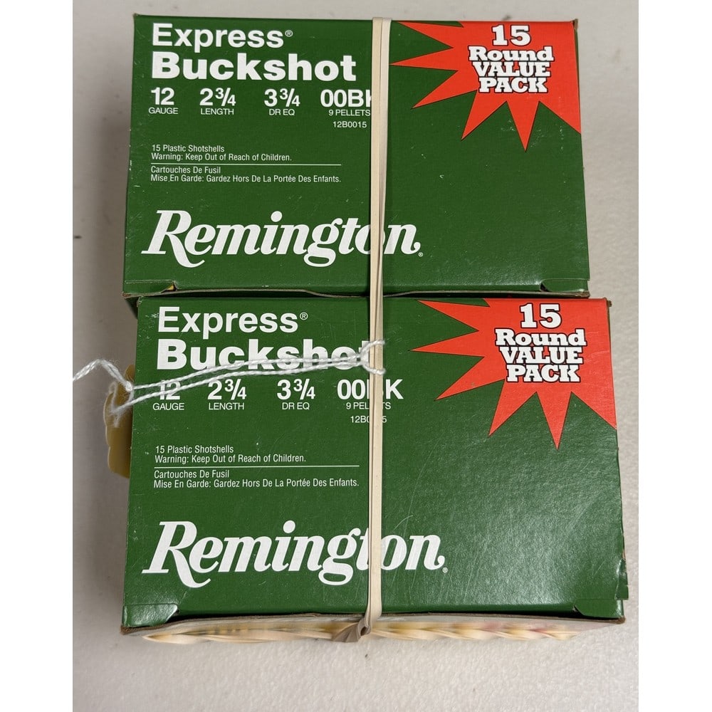 (2) 15 Round Boxes Remington Express Buckshot: 2 3/4" Length 00 Buckshot 12 Gauge