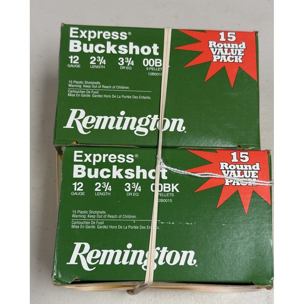 (2) 15 Round Boxes Remington Express Buckshot: 2 3/4" Length 00 Buckshot 12 Gauge