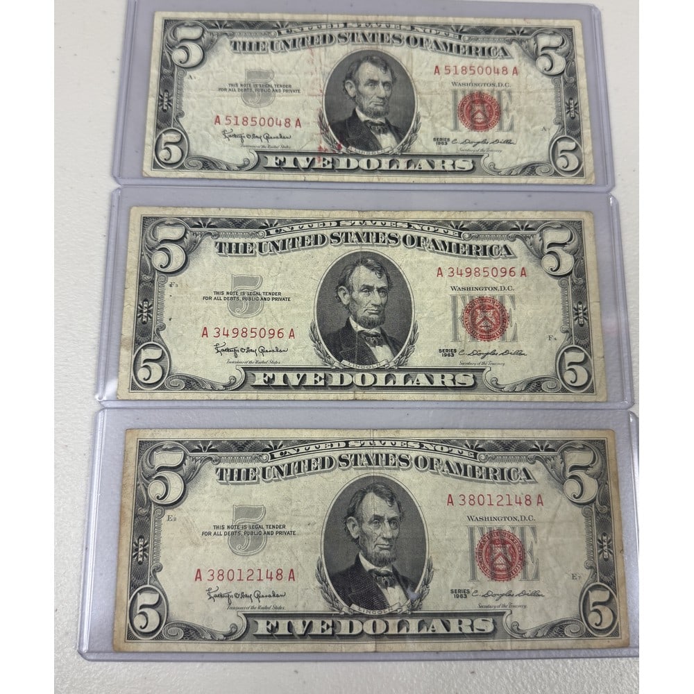 (3) 1963 Us Red Seal $5 Notes (1 of 2)