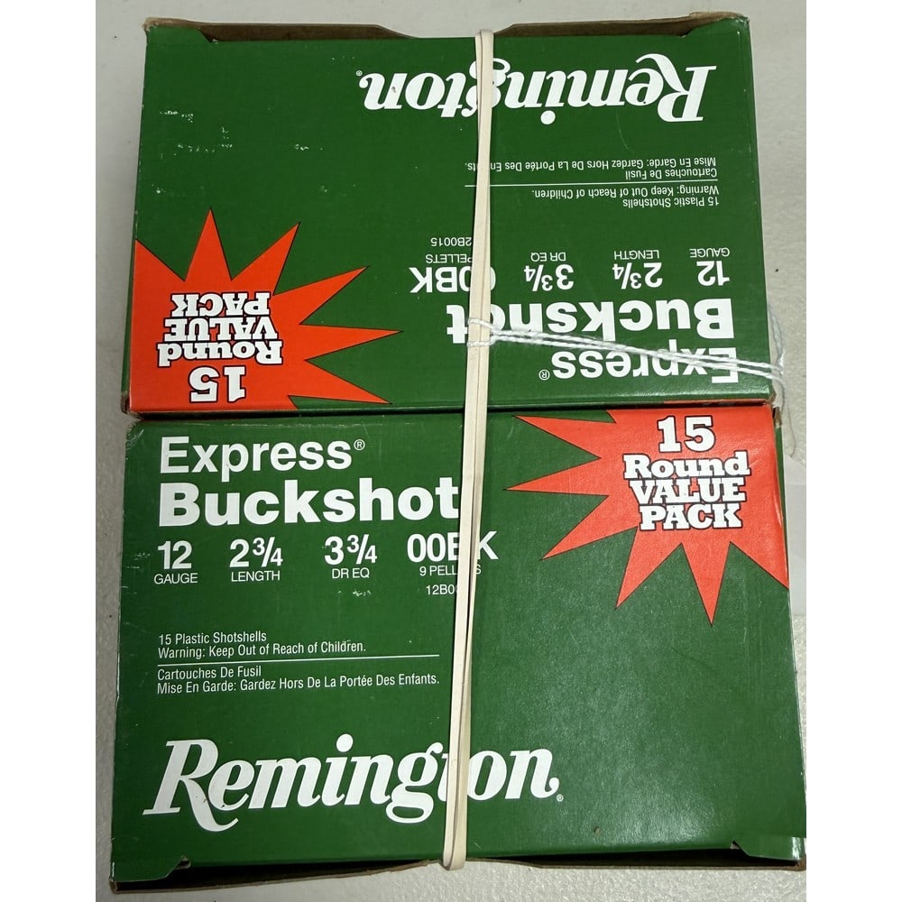 (2) 15 Round Boxes Remington Express Buckshot: 2 3/4" Length 00 Buckshot 12 Gauge