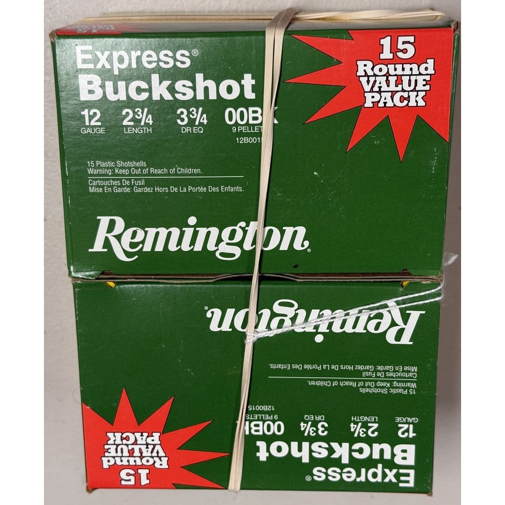 (2) 15 Round Boxes Remington Express Buckshot: 2 3/4" Length 00 Buckshot 12 Gauge
