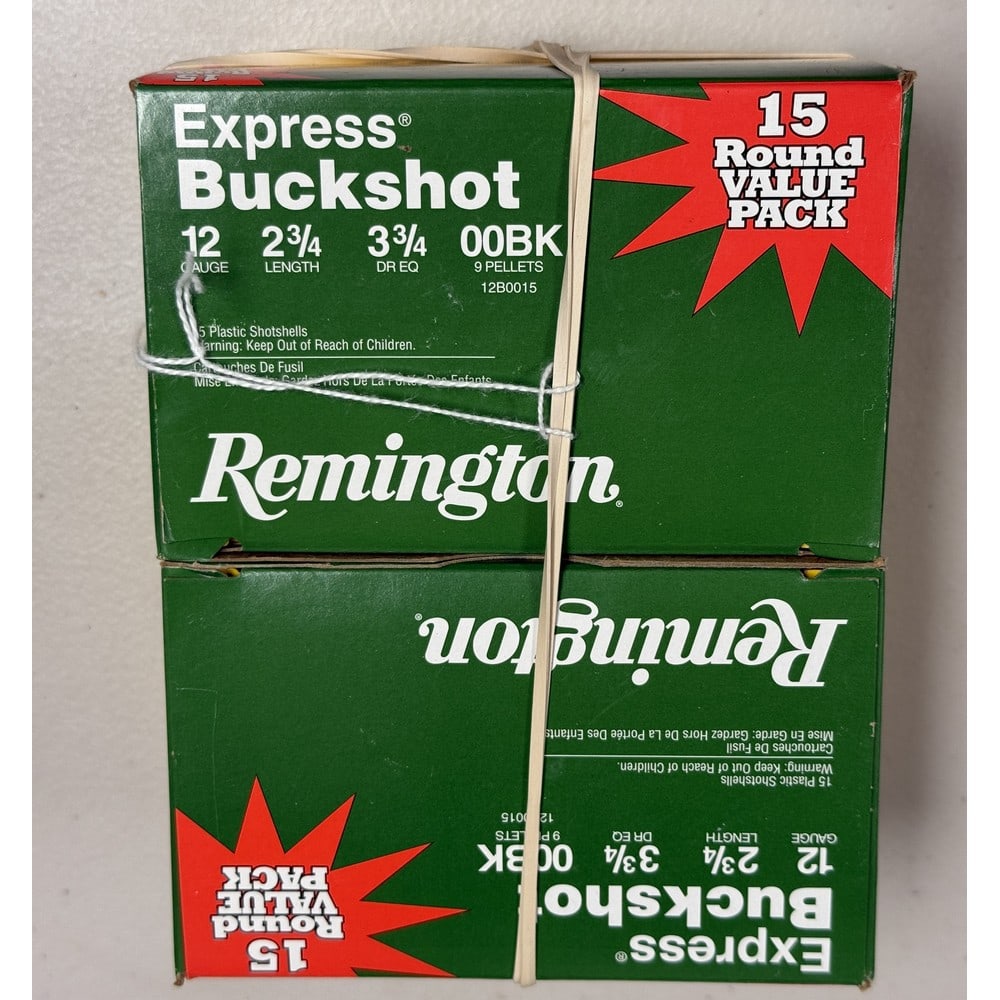 (2) 15 Round Boxes Remington Express Buckshot: 2 3/4" Length 00 Buckshot 12 Gauge