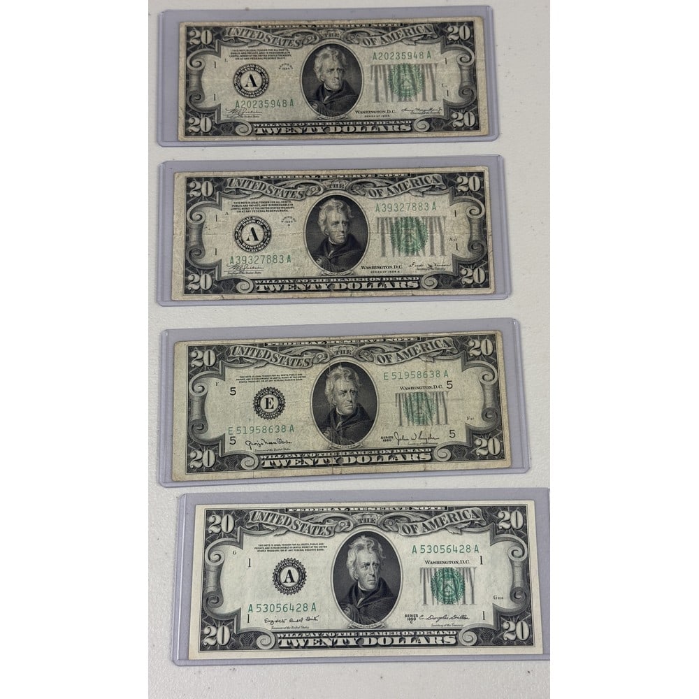 (4) Vintage Us $20 Bank Notes 1934/1950 (1 of 2)