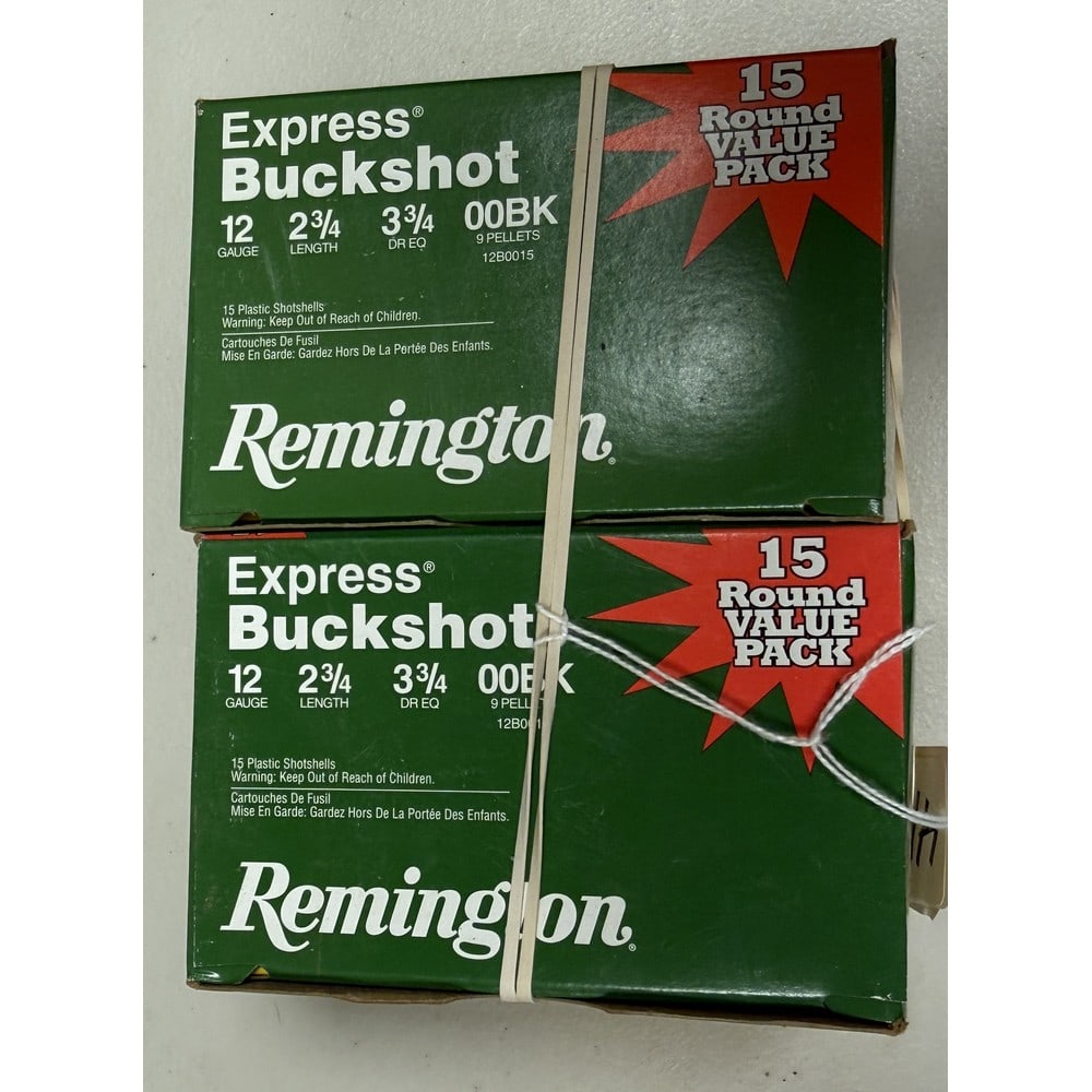 (2) 15 Round Boxes Remington Express Buckshot: 2 3/4" Length 00 Buckshot 12 Gauge
