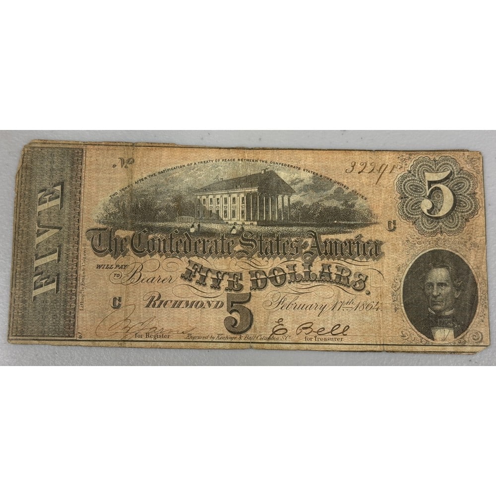 1864 Us Confederate $5 Note (1 of 2)