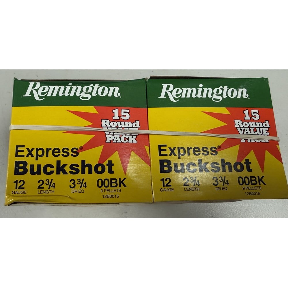 (2) 15 Round Boxes Remington Express Buckshot: 2 3/4" Length 00 Buckshot 12 Gauge