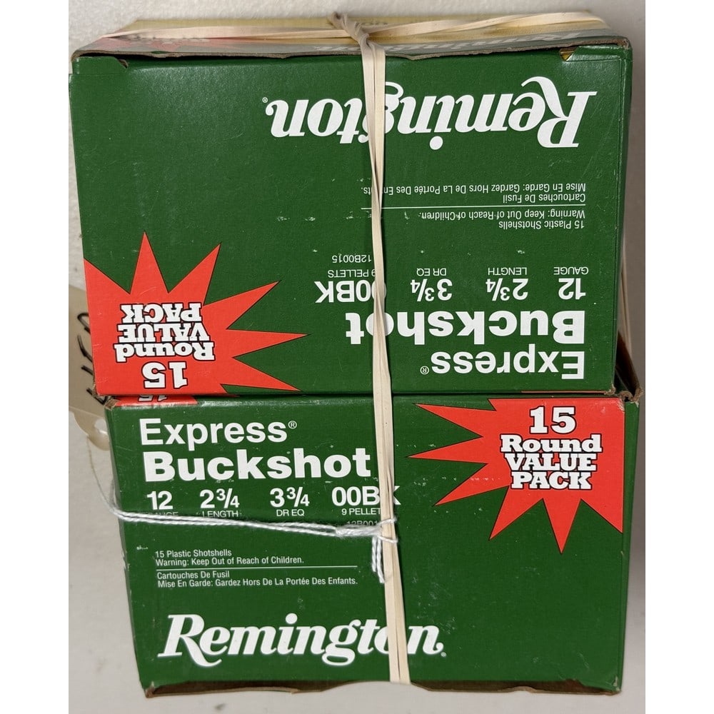 (2) 15 Round Boxes Remington Express Buckshot: 2 3/4" Length 00 Buckshot 12 Gauge