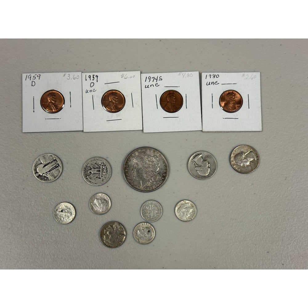 Small Us Silver Coin Lot With Morgan Dollar: Us Morgan Dollar And $1.50 Face Value Us 90% Silver