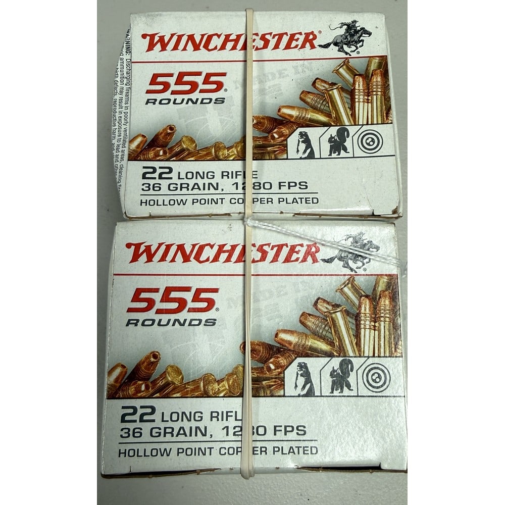 (2) 555 Round Winchester 22 Caliber Boxes: 36 Grain
