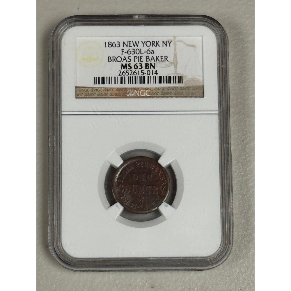 1863 Ny Broas Pie Baker Token Ms63bn (1 of 2)