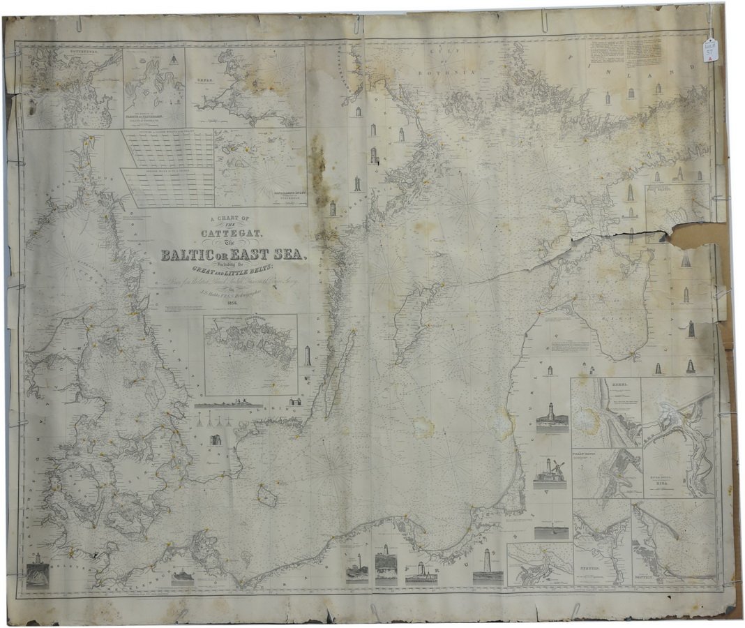 Charter of the Cattegat: and Baltic or East Sea including the great and little belts. Drawn from the latest Danish, Swedish, Prussian and Russian surveys. By J.S. Hobbs, F. R. G. S. Hydrographer 1856. Fresh to the market, Mai