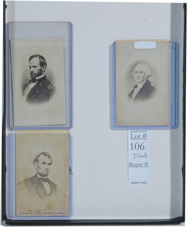 CDV cards profiles of: Lincoln, Washington, Gen. Sherman 4 x 3.