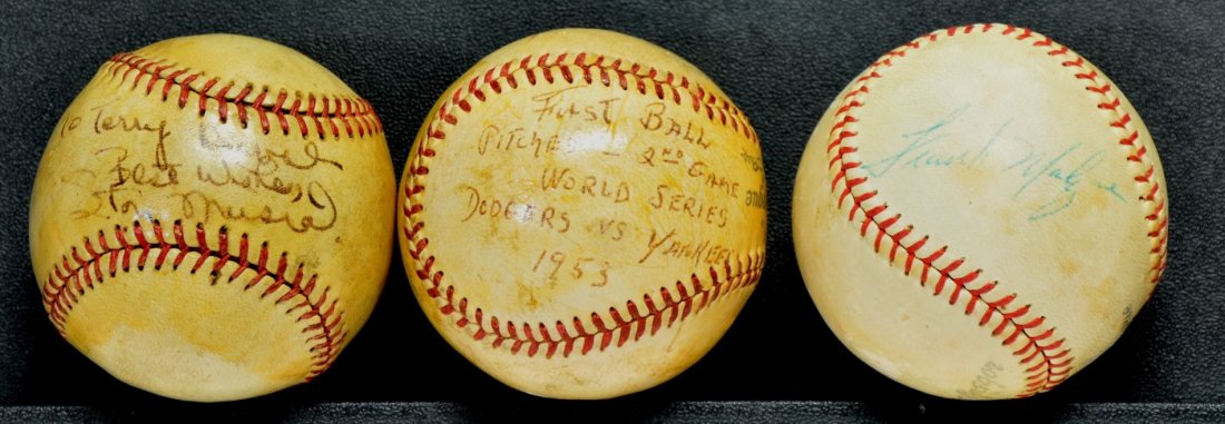 Three Signed Baseballs: Including 1st Pitch ball from 1953 World Series, Stan Musial Signed Ball and Frank Malzone Signed Ball