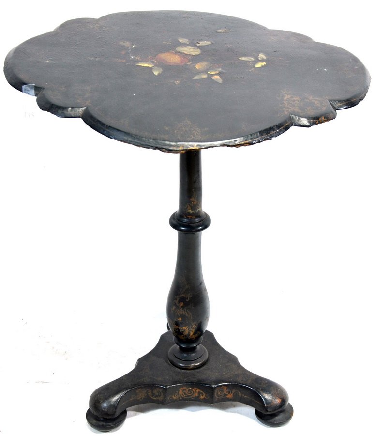 Rococo revival papier-mache tilt top stand: 23 x 20 x 26.