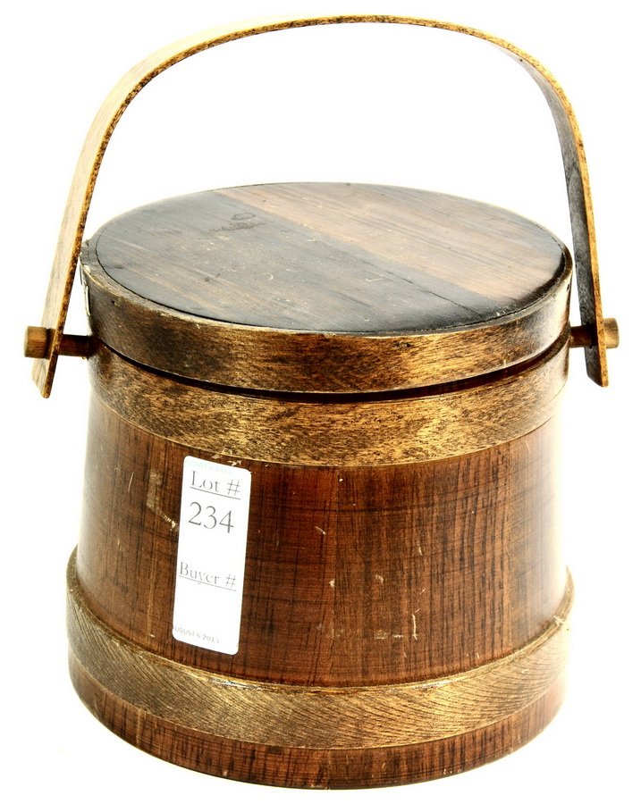 Wood Firkin / Sewing Basket with glass Marbles: Wood Firkin / Sewing Basket with glass Marbles