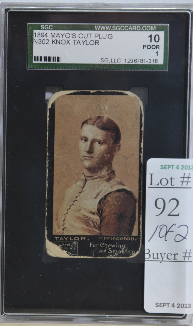 Two 1894 mayo Cut Plug Football Cards: Knox Taylor and T.J. Manahan