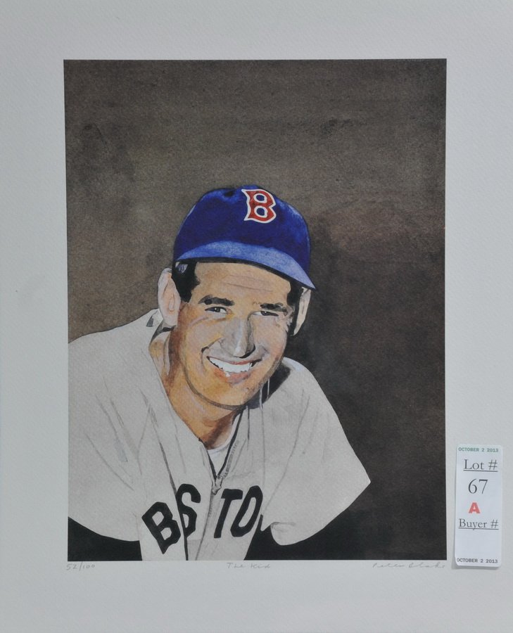 Peter Blake Print of Ted Williams: Limited Edition Print signed by Peter Blake in margin. Peter Blake is a world famous English artist who specialized in Beatles art. Measures 14x11 and is 52/100