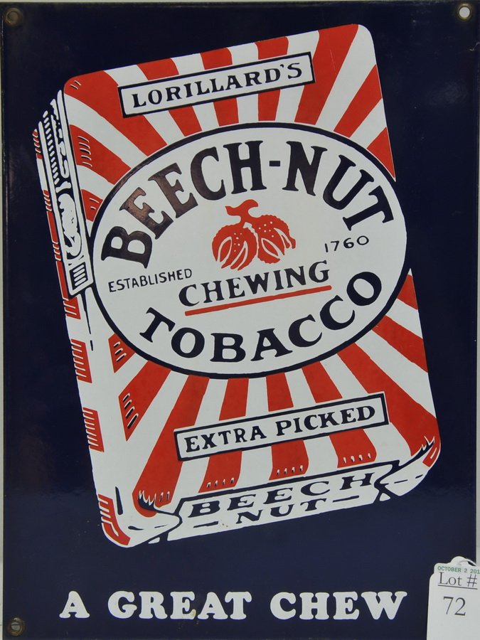 Beech-Nut Chewing Tobacco Porcelain Sign 12x9: Beech-Nut Chewing Tobacco Porcelain Sign 12x9