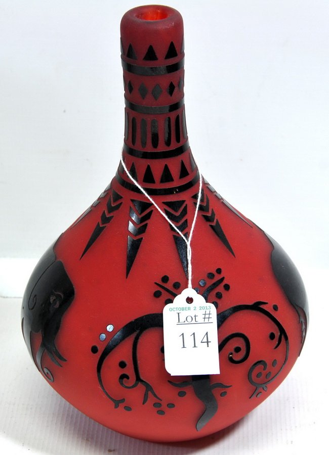 Rare Red Raabe and Fullerman Cameo Glass Vase (1 of 1)