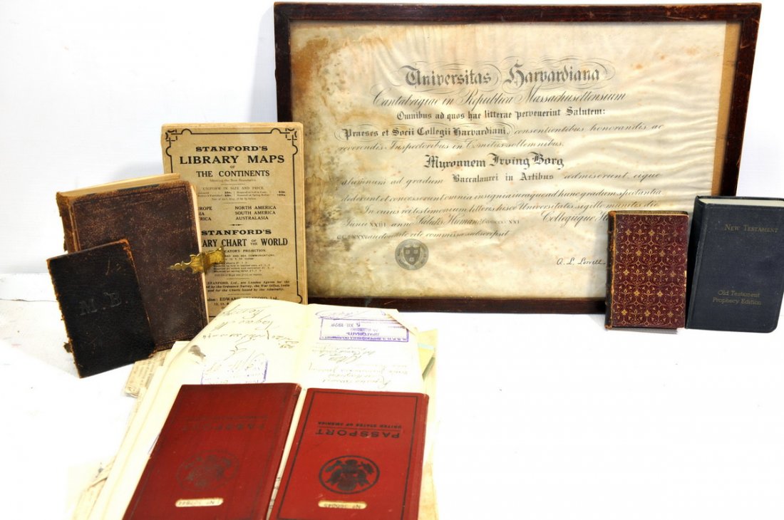 Collection of Ephemera to include: letters, newspaper clippings, Stanford's Library Maps of the Continents, 3 small bibles and specifically program books of Yale v. Cornell 1923-1924, The Eli Book Fall Issue 1923, Boxing Yale v. Washin