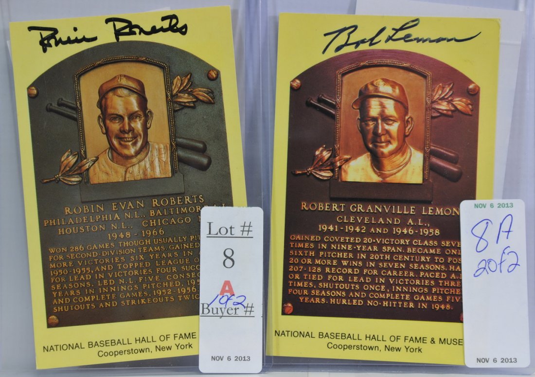 Robin Roberts and Bob Lemon signed cards: With JSA COA