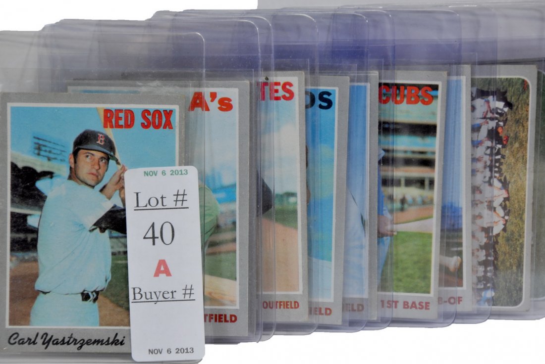 1970 10 card Star lot: including Seattle Pilots team card, Al kaline, Ernie Banks, Willie Mays, Pete Rose, Roberto Clemente, Tom Seaver, Reggie Jackson, Yaz and NY Mets Team Card