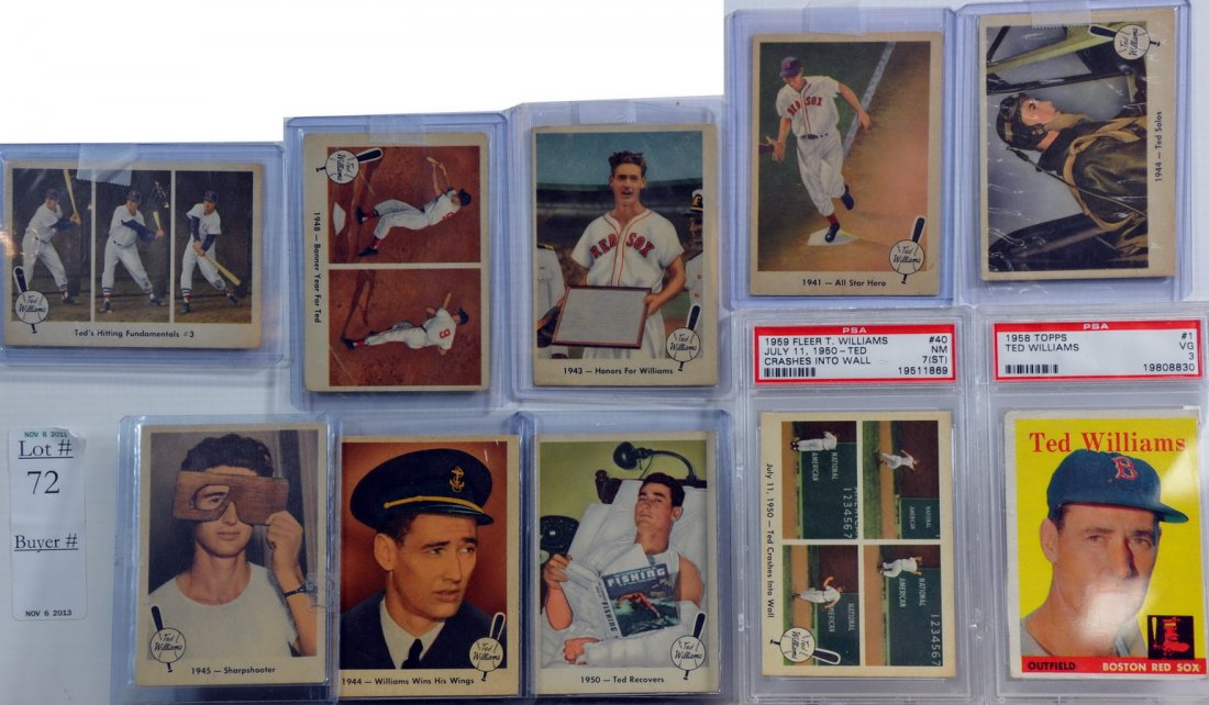 Collection of 10 Ted Williams Cards: Including two graded PSA and 1959 Fleer