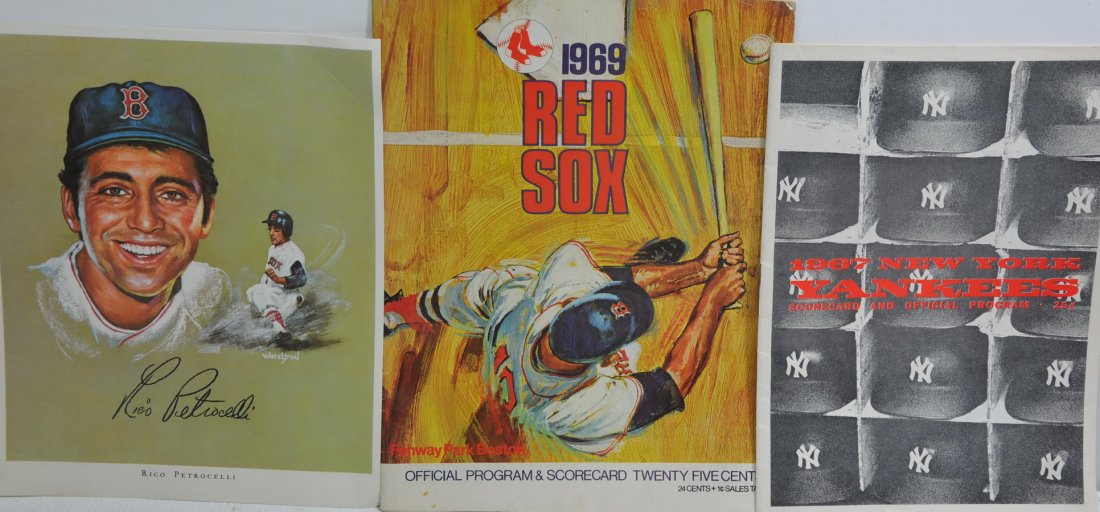 Three Vintage Sports Items: Including Rico Petrocelli Americo Lithograph, 1967 NY Yankees Program and 1969 Red Sox Program