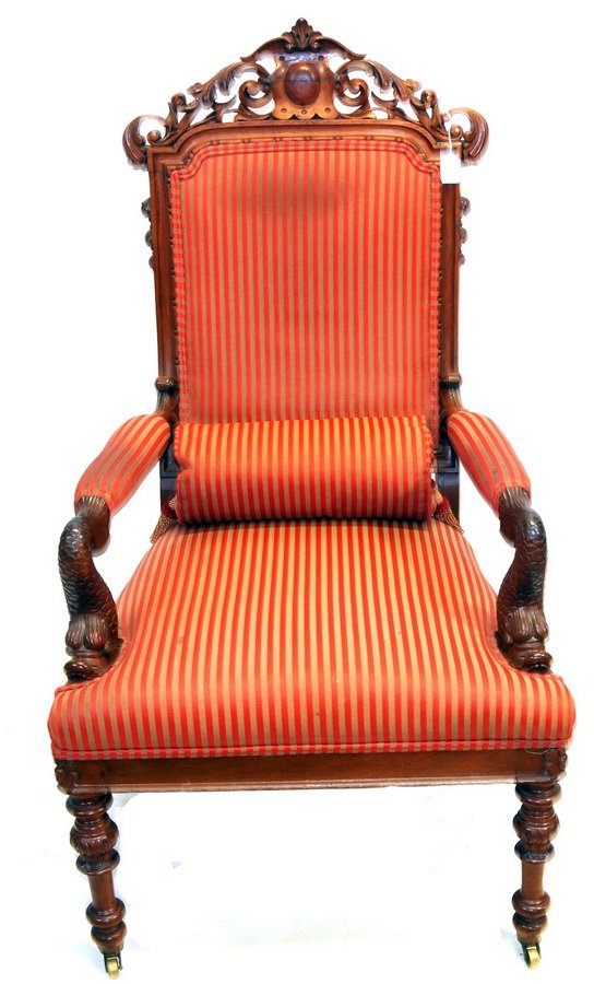 Carved Walnut Arm Chair Attributed to JW Meeks: Circa 1797-1869