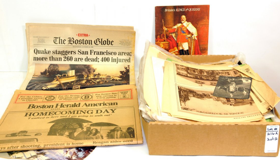 Ephemera Collection with newspapers, sheet: music and prints. A collection of over 150 pieces of ephemera to include vintage newspapers depicting famous and notorious stories, classic sheet music, and wonderful prints and engravings. This lot a