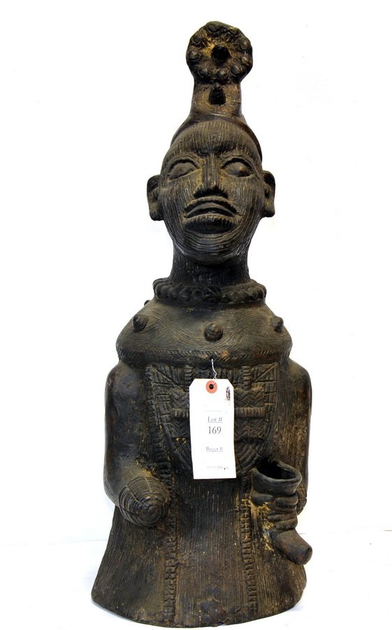 African Bronze Sculpture Altar Bust: 26"