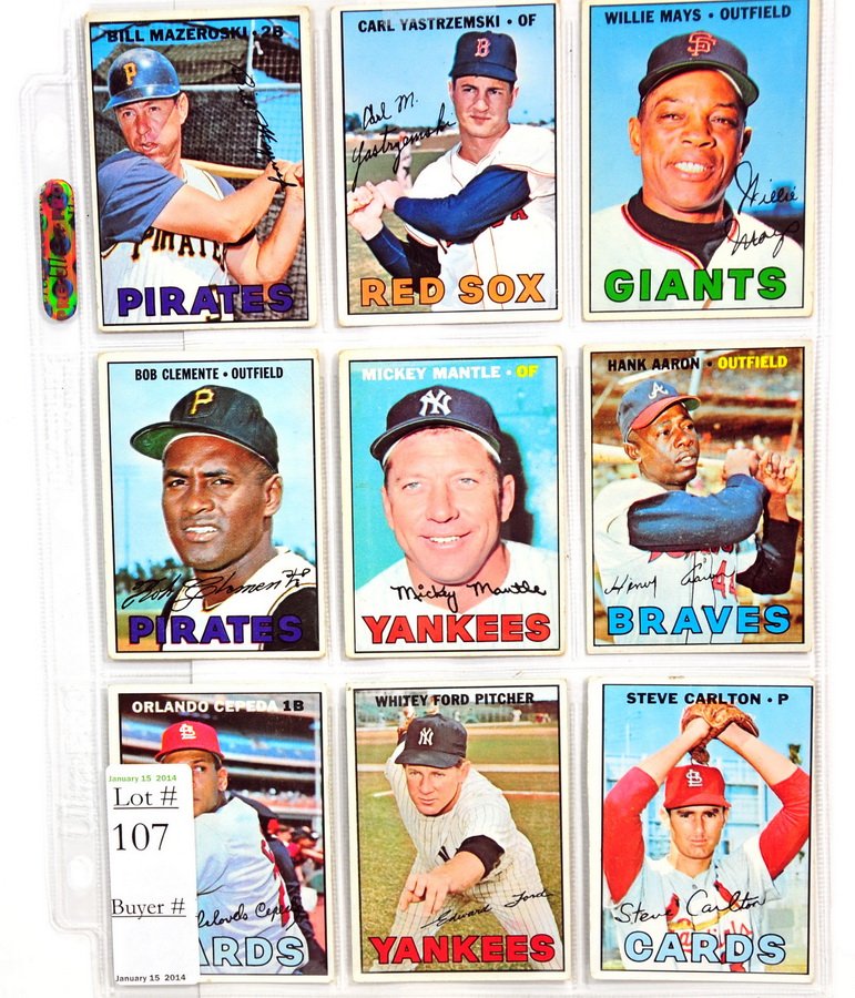 9 1967 Baseball Stars: Bill Mazeroski, Carl Yastrzemski, Willie Mays, Roberto Clemente, Mickey Mantle, Hank Aaron, Orlando Cepeda, Whitey Ford and Steve Carlton