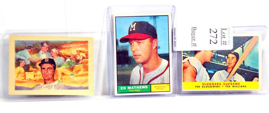 Three cards Ted Williams, Kluszewski and Agganis: Three cards Ted Williams, Kluszewski and Agganis