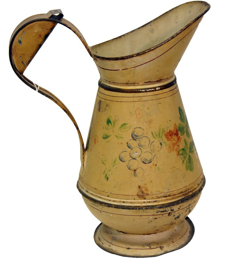 19th Century Tole Decorated Pitcher 12": 19th Century Tole Decorated Pitcher 12"
