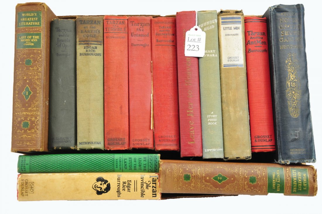 Lot of Vintage Tarzan and Misc. Books: 13 books in all, including 5 of Edgar Rice Burroughs' Tarzan novels published by Grosset & Dunlap, N.Y. and two published by A. C. McClurg & Co. 1918 and Metropolitan Books, Inc., NY, 1929-30. Only Ta