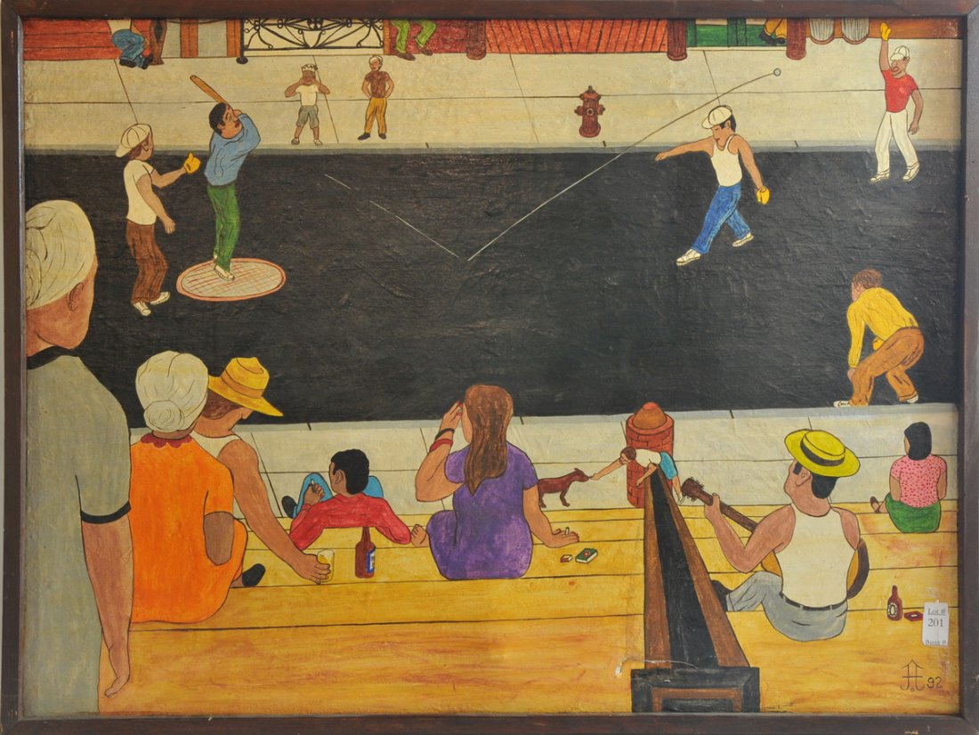 Frank Escalet OOC "Pelota": Listed Puerto Rican artist measures 41 x 31"