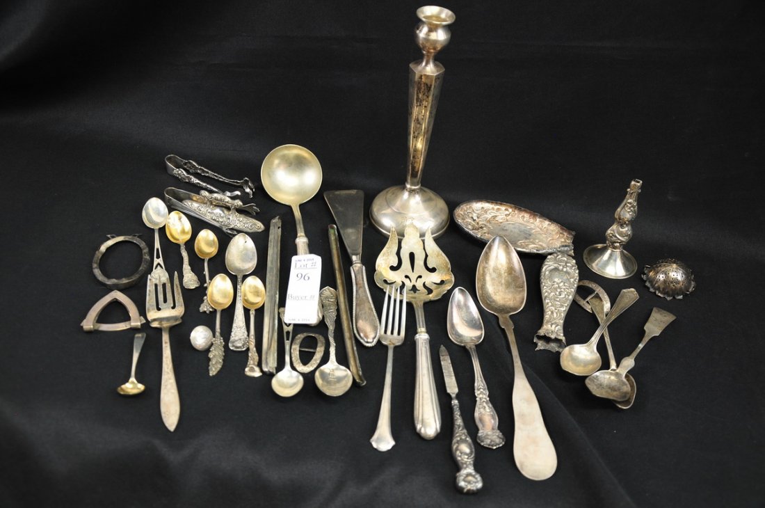 24 Troy Ounces of Sterling Items: Including Belt Buckles, Flatware, Sugar tongs and more