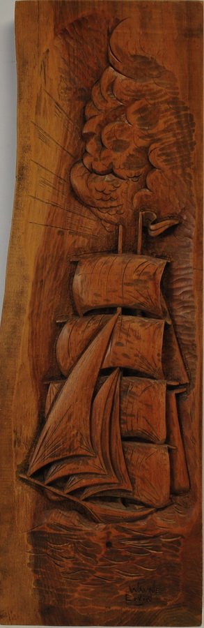 Hand Carved Wooden Plank of Clipper Ship: Hand Carved Wooden Plank of Clipper Ship