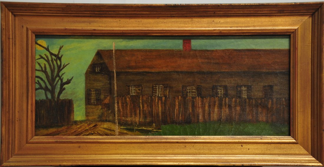Oil on Canvas of a Prison unsigned 18x7: Oil on Canvas of a Prison unsigned 18x7