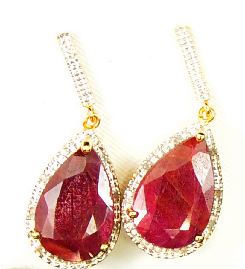 12.35 Ct. Ruby and Diamond Earrings: Set in Sterling Silver New Old Stock never worn