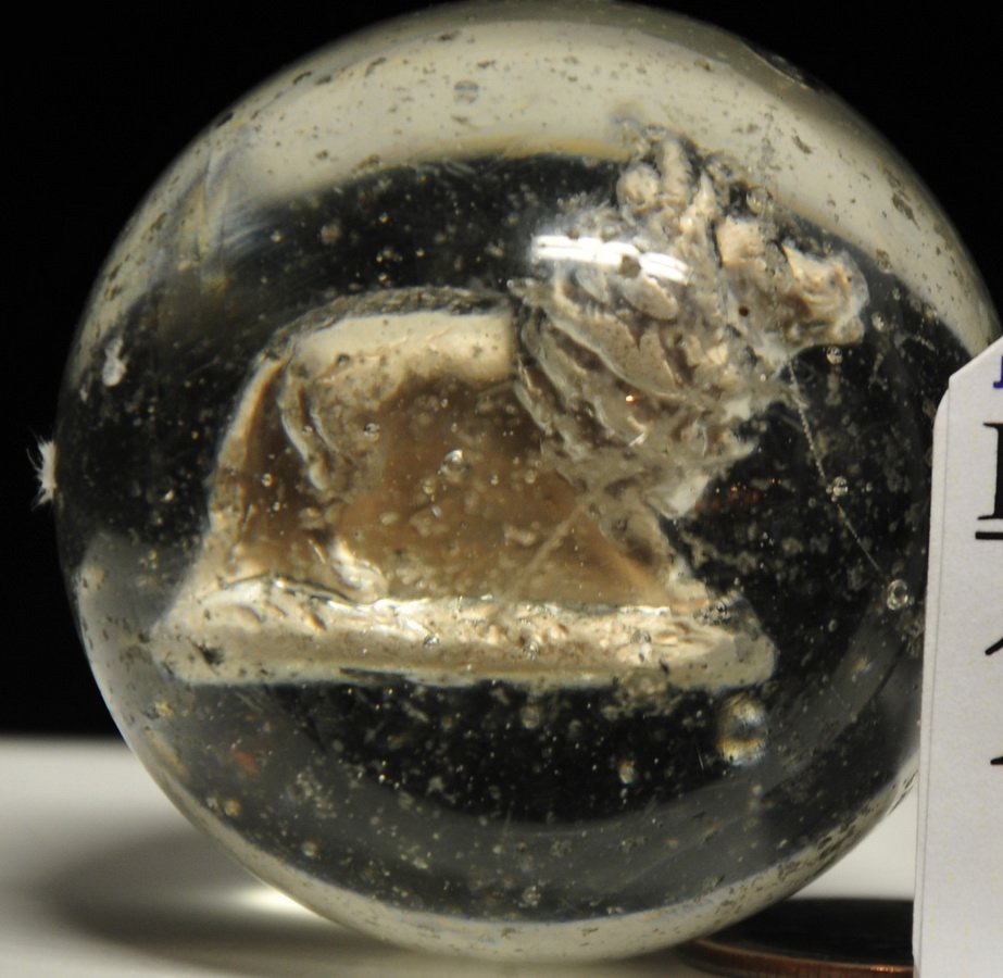 2 1/8 Victorian Glass Sulphide Marble Lion: Circa 1860-1900