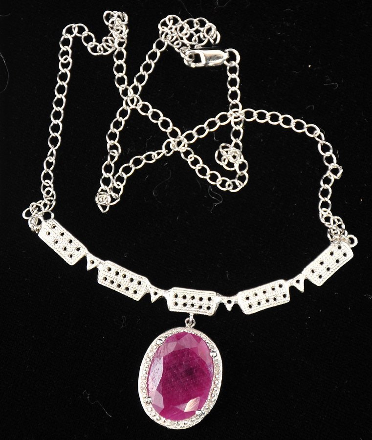 11.80 Ruby Pendant with Chain: Set In Sterling Silver