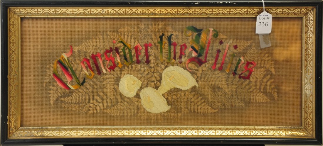 "Consider The Lillies" Needlework: 23 x 10 1/2"