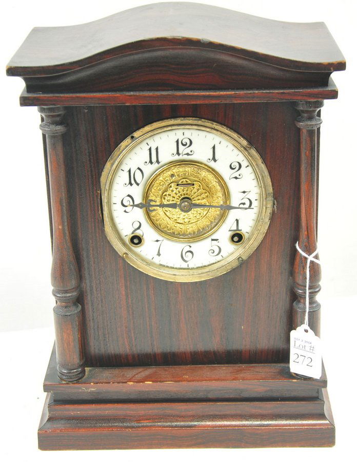 Antique Ingraham Mantle Clock: As found, missing case over face, measures approx. 13.5" X 9.5" X 5.5."