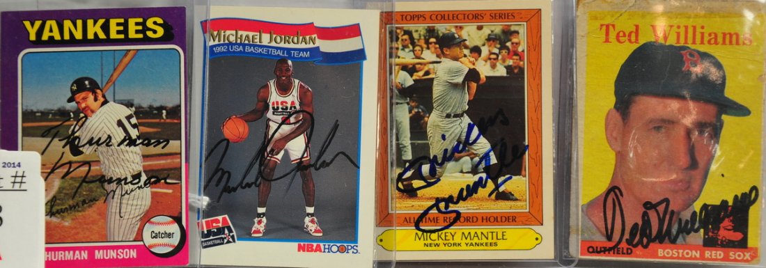 4 Autographed cards: Mickey Mantle, Ted Williams, Michael Jordan, and Thurman Munson